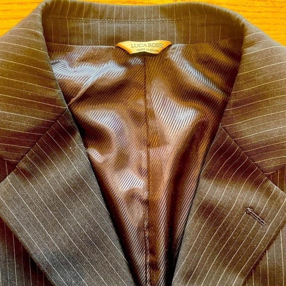 Luca Rossi Mens 3 Button Pin Stripe Wool 36 x 36 Regular Black Grey Pin 2 Slacks - Picture 2 of 8